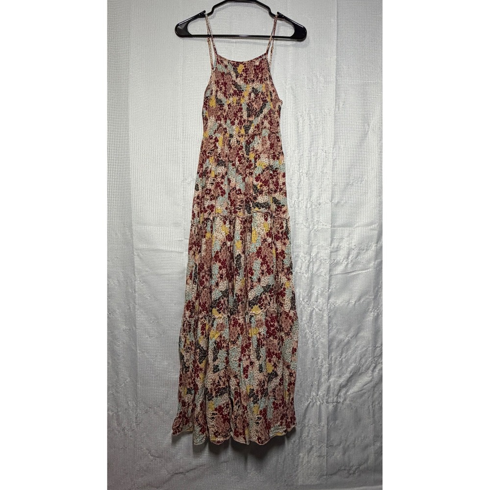 Abel The Label Maxi Dress Rayon Floral Smocked Tiered Boho Cottagecore XS